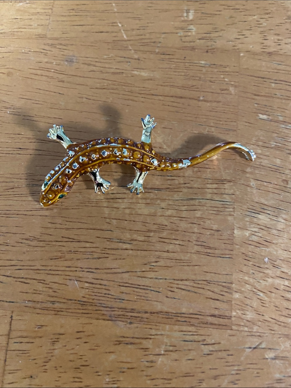 Vintage Brown Amber green Crystal eyes Salamander Brooch lizard Reptile Pin